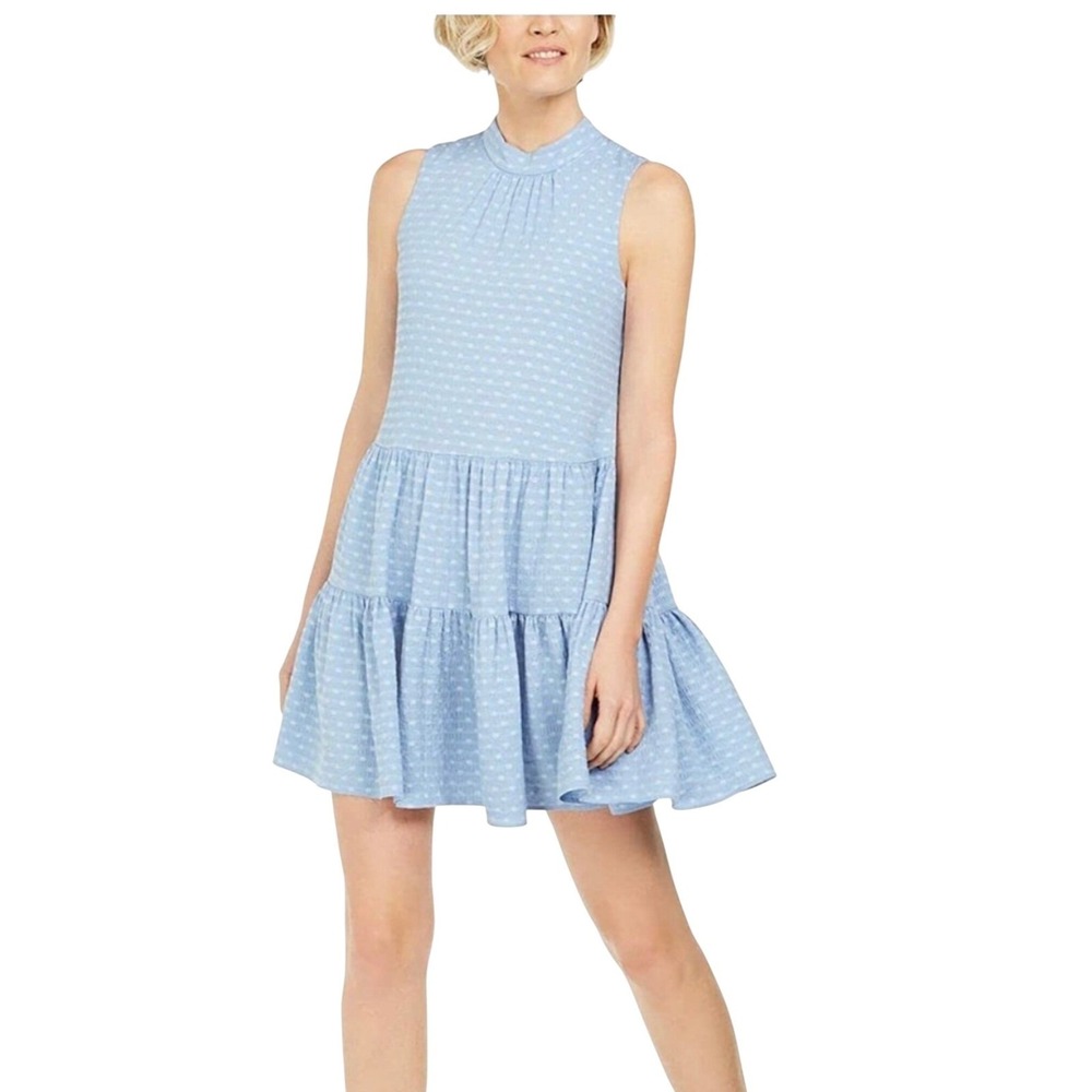 Calvin Klein Women's Blue Sleeveless Tiered Mini Dress Size 12‎ Mock Neck